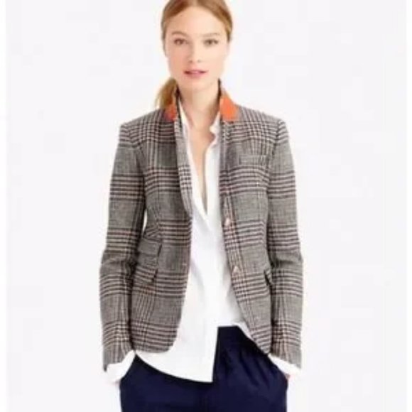 J. Crew Jackets & Blazers - J. CREW Schoolboy Blazer Jacket Houndstooth Plaid Wool Gold Button Orange